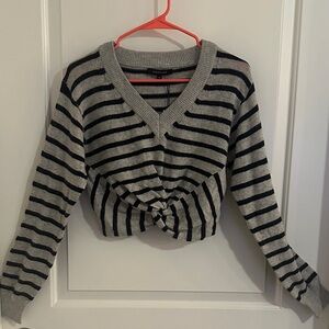 NWT- Olivaceous Cropped Gray and Black Striped Sweater